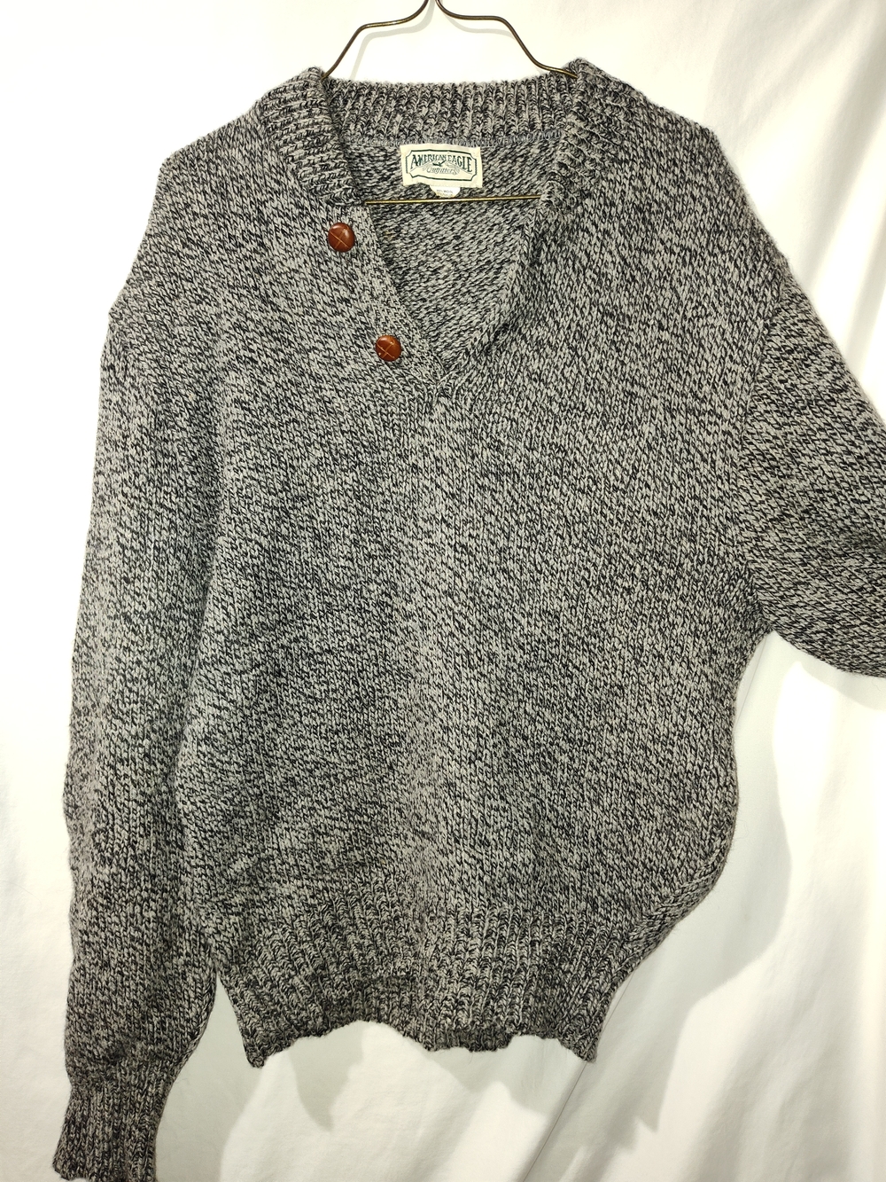 American Eagle Outfitters Gray Marled Button Shawl Sweater